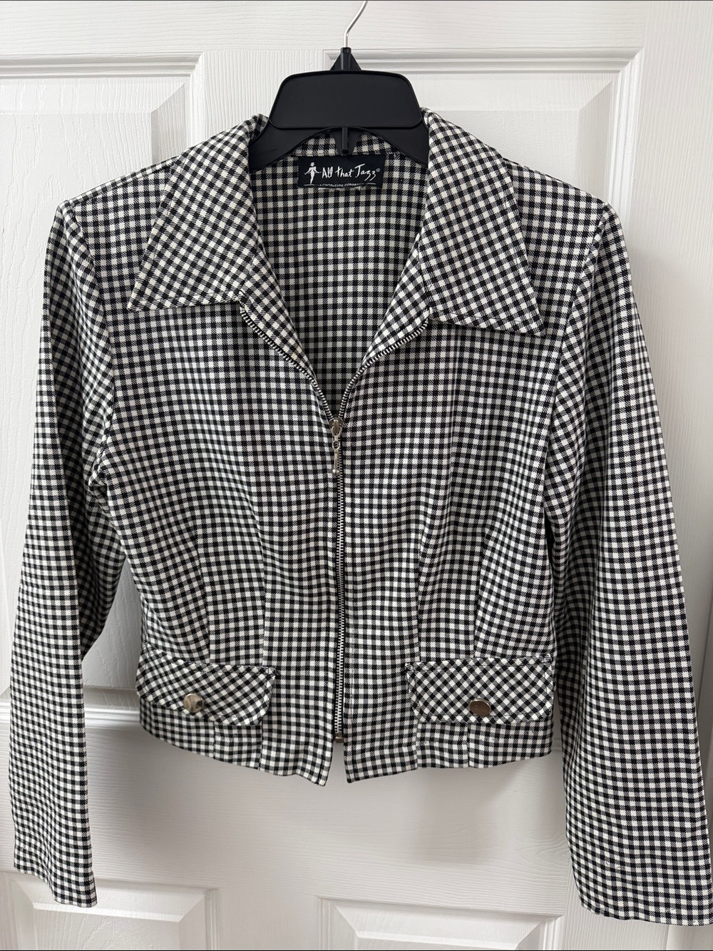 All That Jazz Black & White Gingham Zip Blazer